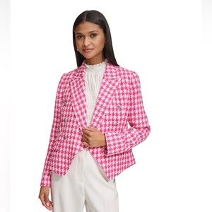 Karl Lagerfeld ParisPink Gingham plaid checkered tweed houndstooth Blazer jacket